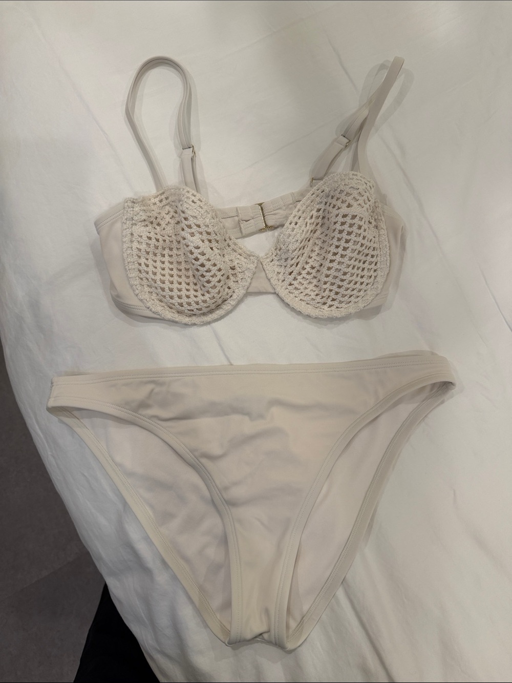 Women's Crochet-Detail Underwire Bra & Bikini Set in Cream